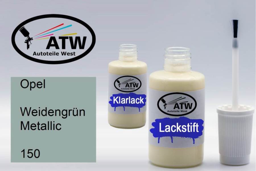 Opel, Weidengrün Metallic, 150: 20ml Lackstift + 20ml Klarlack - Set, von ATW Autoteile West.